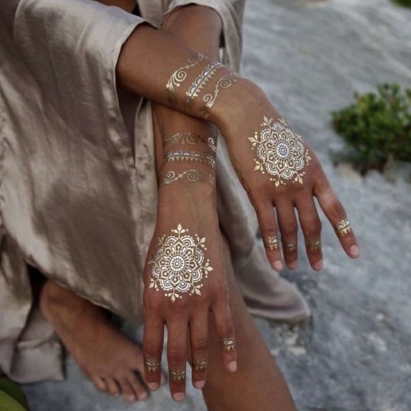 4 Sheets Boho Festival Temporary Metallic Flash Tattoos - Picture 10 of 13